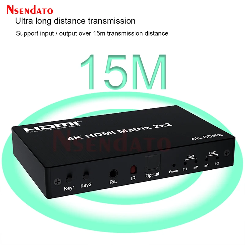 4K 60HZ HDMI Matrix Switch 2X2 2 in 2 out Matrix HDMI Switch Splitter Converter With EDID Optical For Dolby PC PS4 to TV Monitor