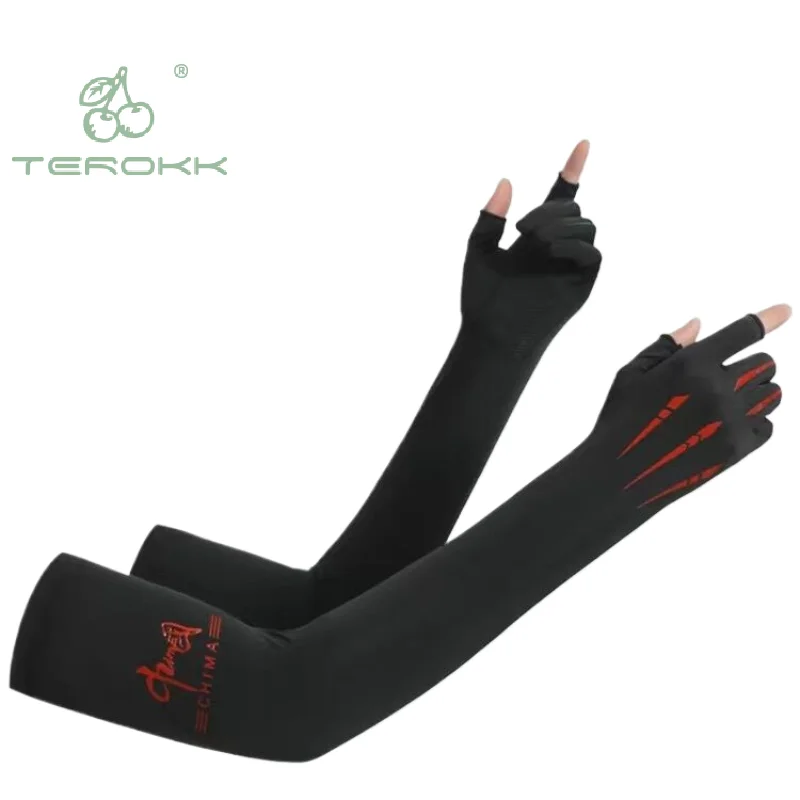 1pair Men\'s Fishing Sunscreen Arm Sleeve Summer Ice Silk Elastic UV Protection Sleeves Gloves Outdoor Cycling Sleeves
