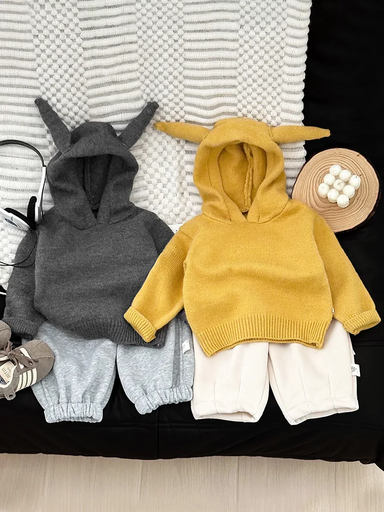 2025 겨울 신상  긴팔 니트 스웨터 남아 여아 후드 스웨터  따뜻한 옷 패션  캐주얼 니트웨어