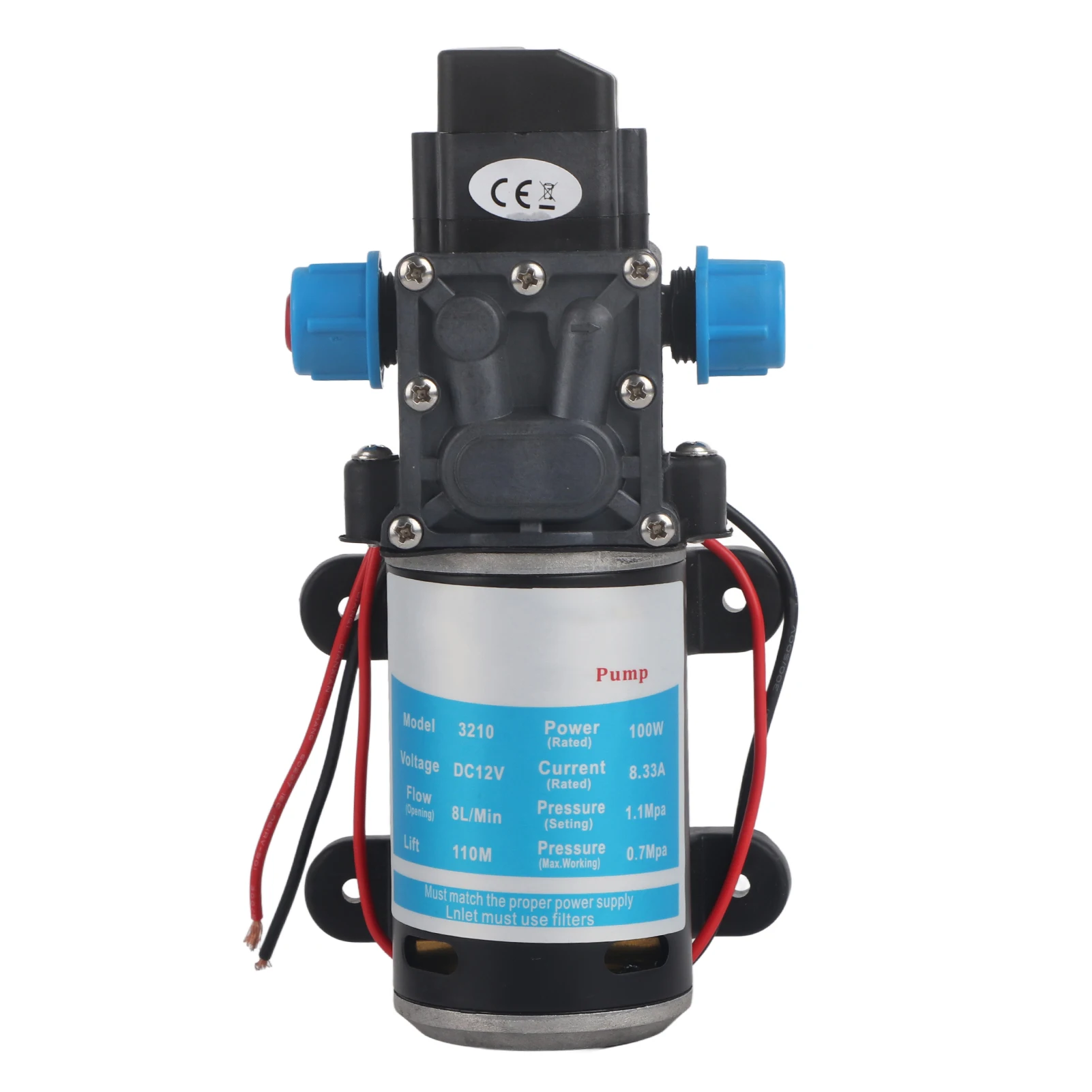12V Waterpomp 100W 8L/Min 160Psi - Hogedruk Zelfaanzuigend Voor Autowas, Zonne-energie En Afstandsbediening