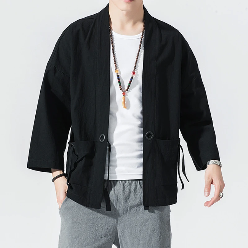 Men Kimono Cardigan Coat Japanese Haori Yukata Casual Outerwear Male Samurai Costume Clothing Summer Beach Kimono Jacket