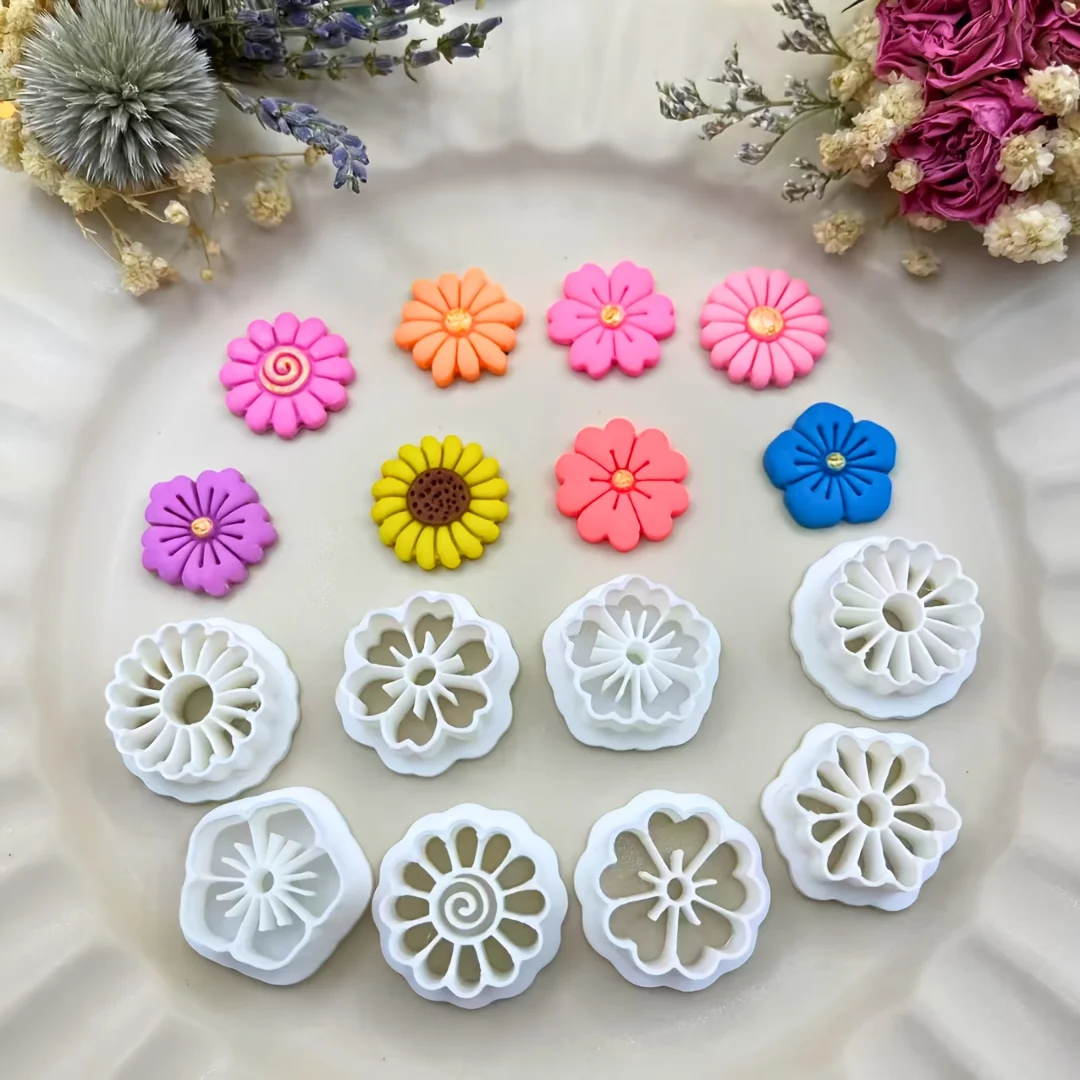 8Pcs 보헤미안 꽃 폴리머 클레이 커터 세트 발렌타인 데이 귀걸이 및 보석 만들기 DIY 공예 도구를위한 중공 꽃 금형