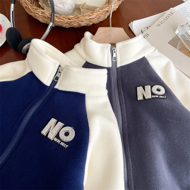 Winter Warm Coat Baby Plus Velvet Thick Jacket Boys High Neck Letter Outerwear Girls Zipper Casual Tops New Long Sleeve Clothes