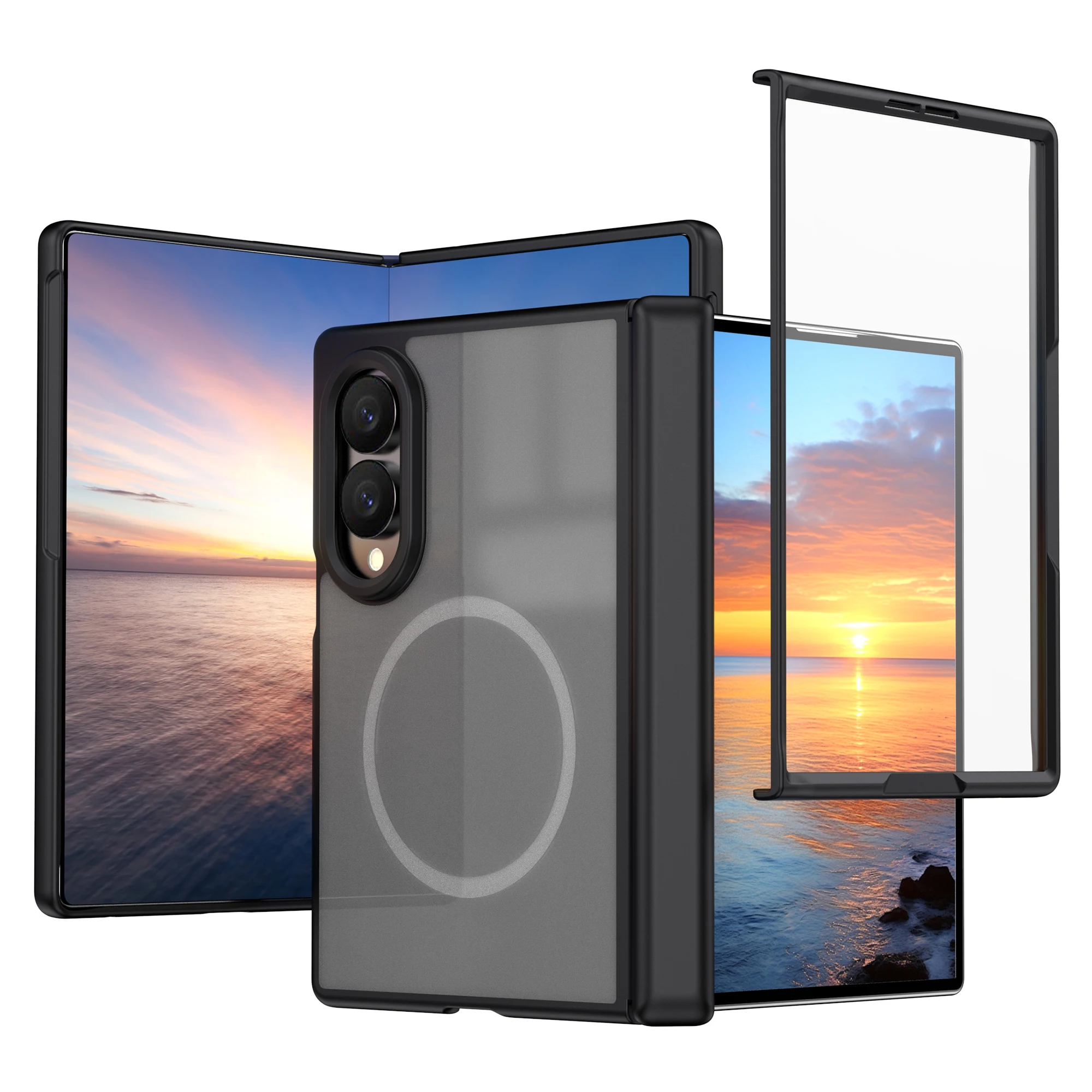 Magnetic Case with Built-in Tempered Glass Screen Protector and Hinge Guard in Matte Acrylic Finish