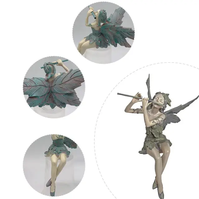 Fantasy Art Fairy Garden Szobor Ülő Virágfős Őrség Figura Kültéri Dekoráció Fa Udvar Szárnyas Tündérszobor - Image 4