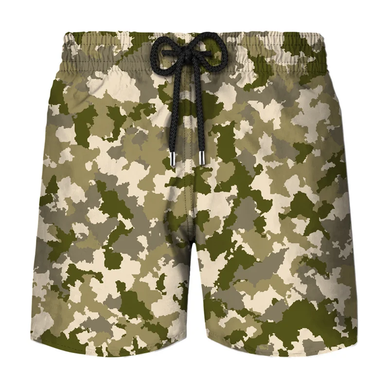 America Leaf Forest Camouflage Board Shorts Men Clothing 3D Print Hawaii Beach Shorts Blue Sea Camo Shorts Pants Cool Ice Shorts 3