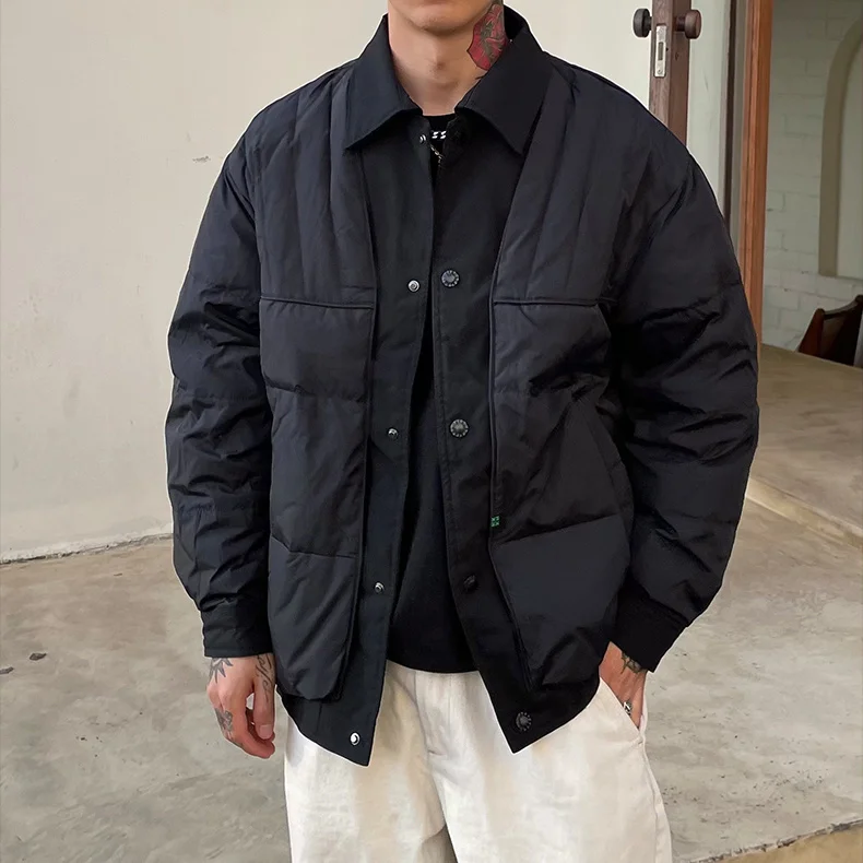

2023 Men's Winter Fashion Stitching Cotton-padded Coats Male Long Sleeve Warm Outerwear Men Loose Casual Parka Jackets I313