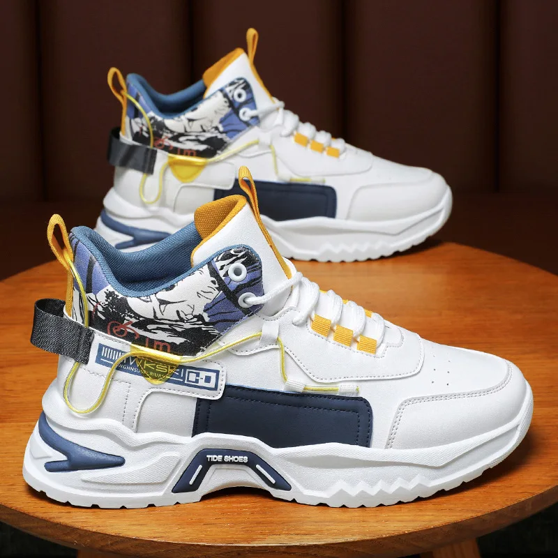 Autumn Men's Shoes New Breathable High Top Sports Shoes Men's Trendy Fashion Increase Sports Leisure Running Tennis Shoes