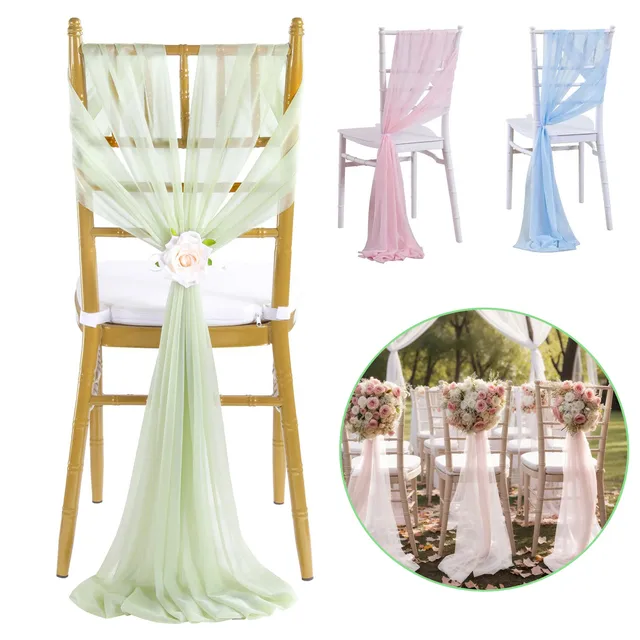 10pcs Chiffon Chair Sashes Wedding Chair Decoration Party Ceremony Reception Floral Arrangement Banquet Outdoor Decor 20x275cm