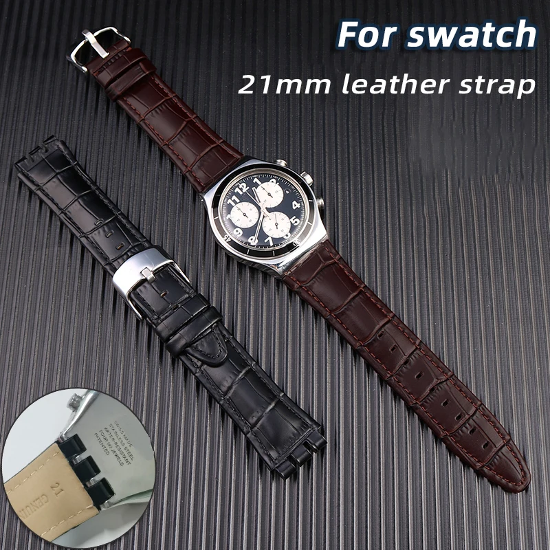 

Ремешок из натуральной кожи для Swatch YVS400 YVS451 YVB404, мужской браслет из воловьей кожи, аксессуары, черный коричневый, 21 мм