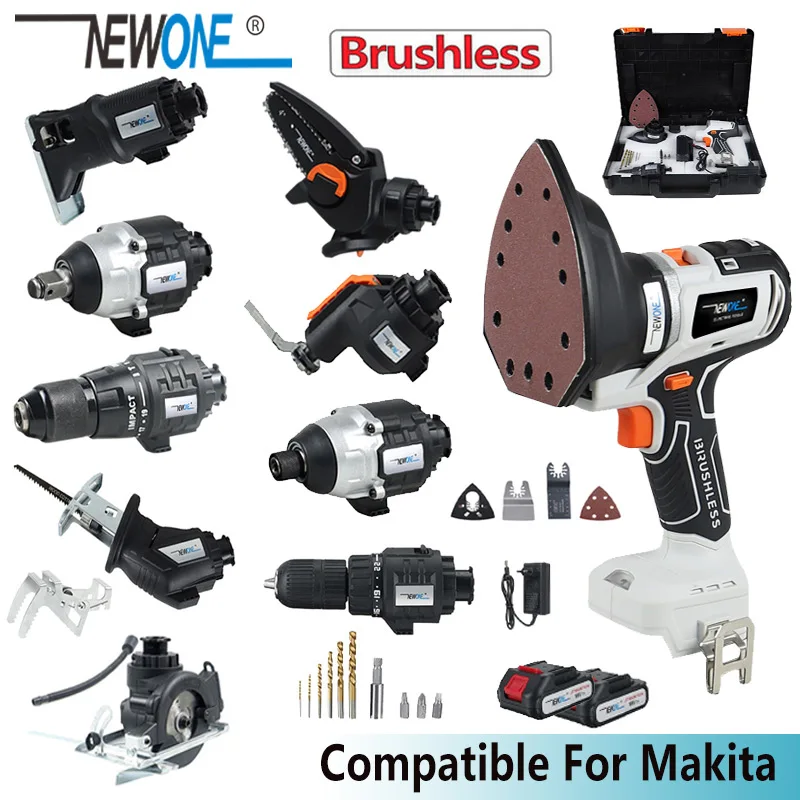 NEWONE 10 in 1 Brushless Multifunctional Tools Impact Drill Cordless DIY  Reciprocating Saw Sander Chainsaw Power