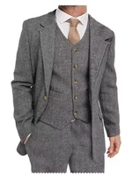 3 PiecesMen  Brown Herringbone Suit Formal Business Tweed Groom Tuxedo for Men Business/Wedding Men's Suit Jacket Vest Pants Set 2