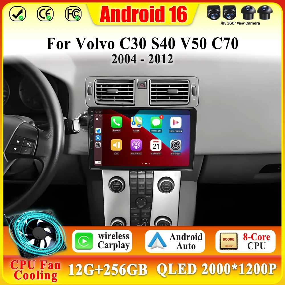 Radio para Auto Volvo C30 S40 V50 C70 2004 2005 2006 2007 2008 - 2010 2012 Reproductor Multimedia Carplay Android Auto BT Estéreo 1