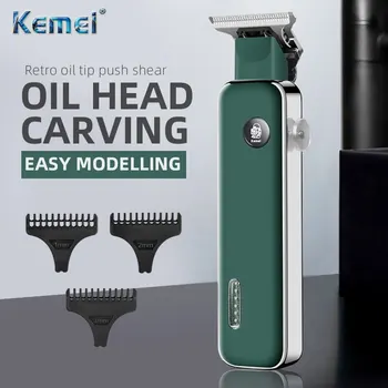 Kemei-5098 USB 전기 헤어 클리퍼, 성인 및 어린이용, 무선 충전식 헤어 커터 기계, 전문 트리머