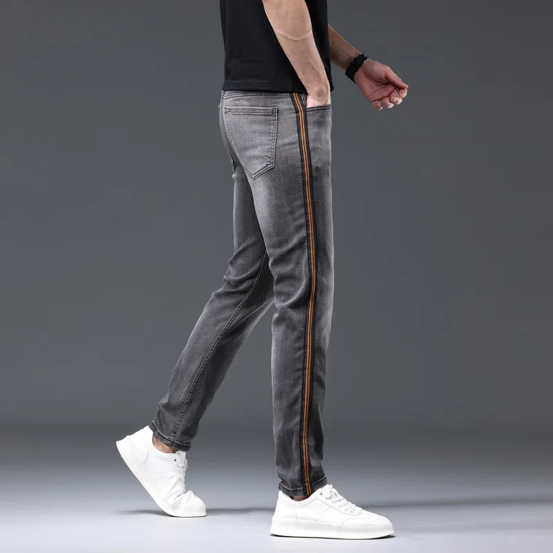 Sports Line Design Jeans Grigi Da Uomo Eleganti Semplici E Versatili Street Straight Slim Fit Stretch Feet Pants