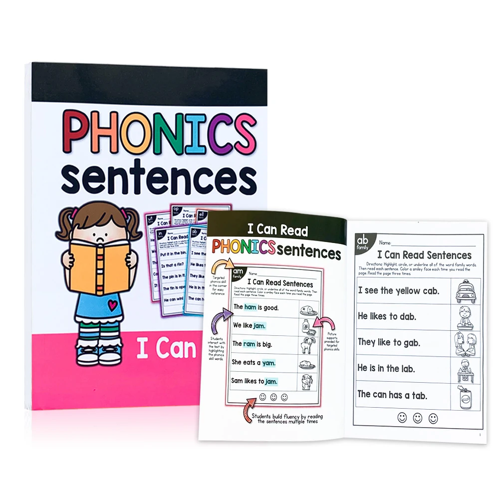Kids Children English Exercise Book Phonics Educational Workbook  I Can Read Sentences Training Teacher Teaching Aids Montessori 2