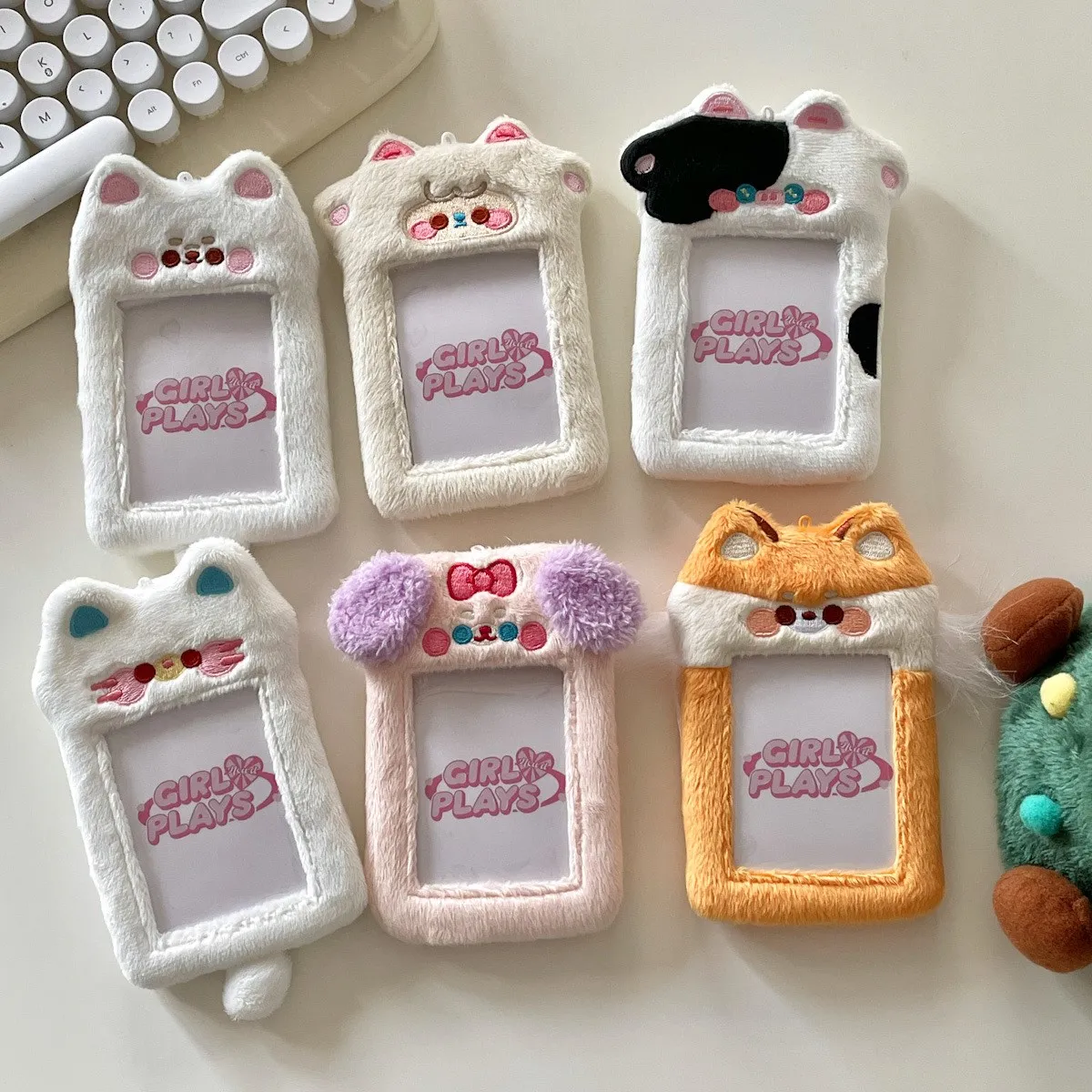 Photo Card Holder Kawaii Cartoon Animal Series Soft Plush 3 Inch Kpop School Stationery
