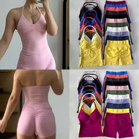 Ensemble de sport 2 pièces sans logo pour femme : débardeur dos nu et short taille haute froncé sans couture – Tenue de sport, ensemble de gym, vêtements de sport, ensemble d'entraînement 5