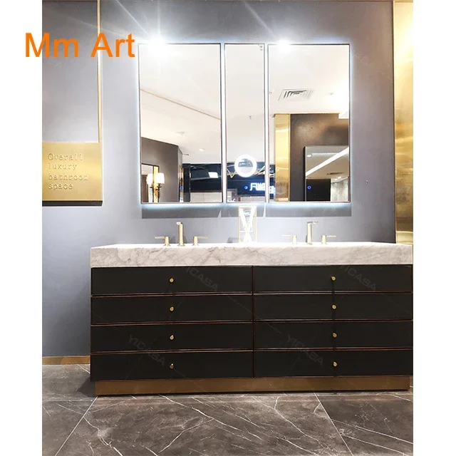 marble top grey wooden bathroom vanity