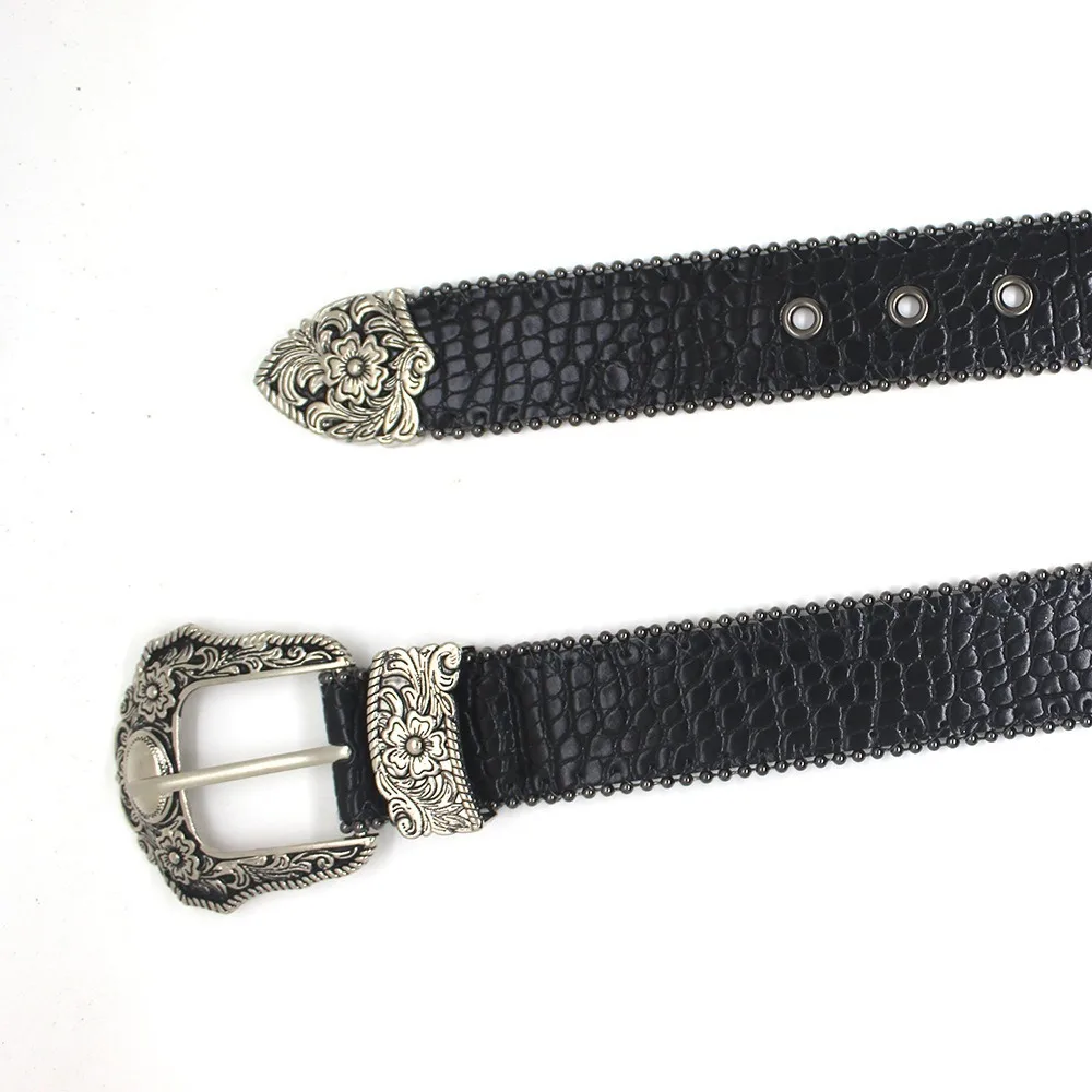 Y2k Retro PU-Leder Gürtel Vielseitiger Luxus Dornschließe Gürtel mit Gravierter Metallschnalle Western Cowboy Gürtel Unisex – Detail 5