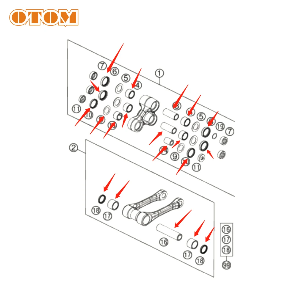 OTOM Swing Arm Bearing Seal Kit Motorcycle Rear Shock Triangle Lever Linkage Oil Seal Needle Roller Bushing For KTM HUSQVARNA TE auto spare parts tools