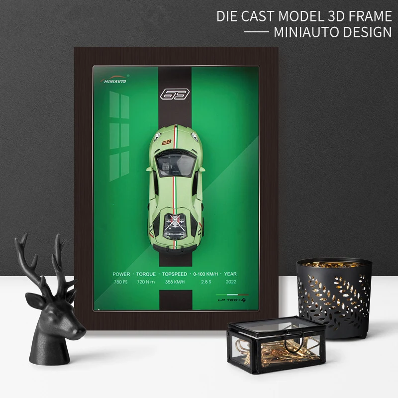 1:32 Photo Frame Version Alloy Metal Sports Car Model Simulation 3D Racing Car Hanging Painting Collection Kids Gifts Decoration 2