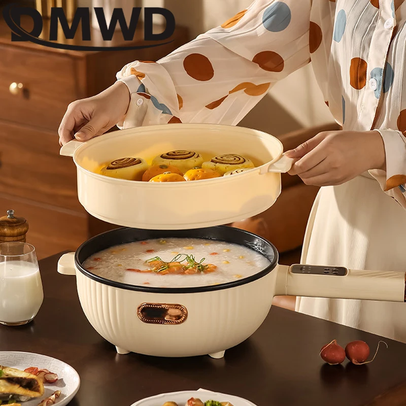 DMWD Electric Wok Non Stick Frying Pan 3.5L Electric Stir-fry Pot Stew Soup Hotpot Rice Cooking Multicooker With Food Steamer 4