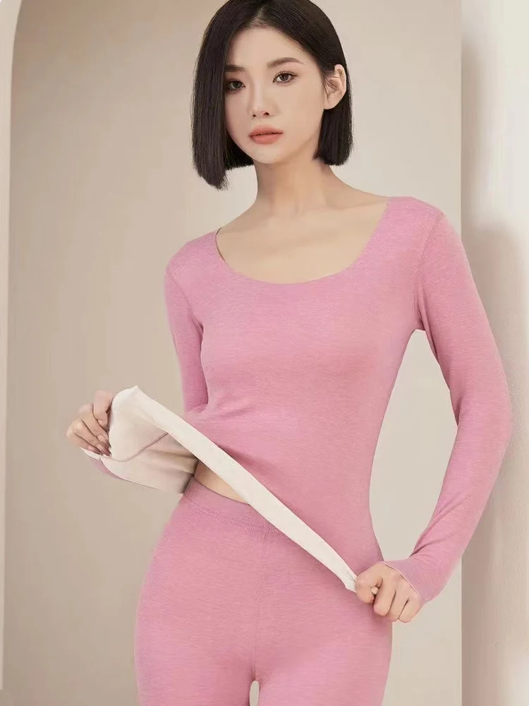 Winter Thermal Underwear Sets Ladies Warm Intimates 2024 New Velvet Long Johns Female O-Neck Thermal Shaping Clothes