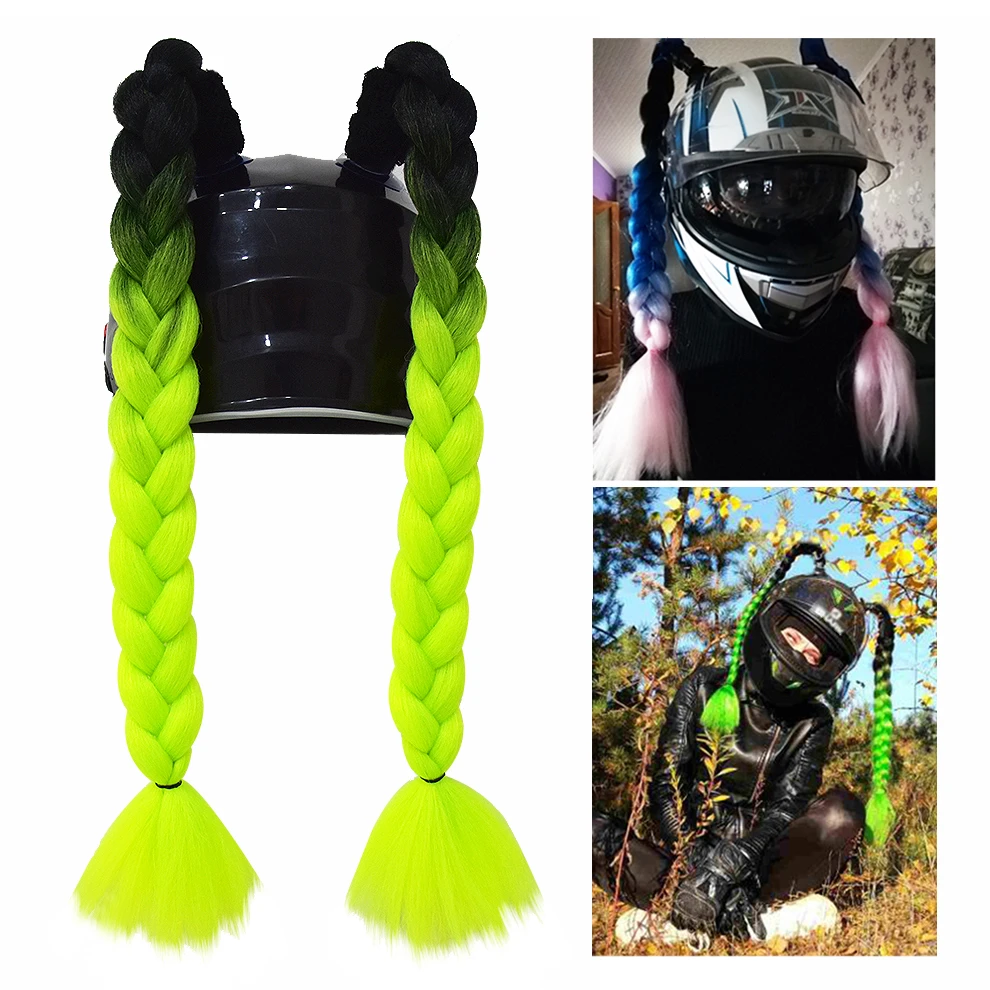 2 piezas / par Trenzas de casco de motocicleta, Pelucas de punto femeninas usadas en cascos de motocicleta, Multicolor, par retorcido, fibra óptica, Cola de caballo con ventosa|Cascos| AliExpress