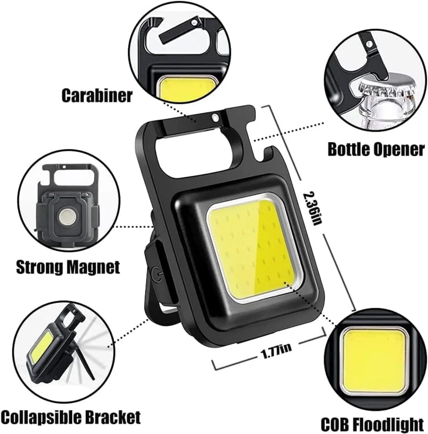 Keychain Work Light Keychain Flashlight  Light Modes, Bracket Bottle Opener, Portable Handheld Flashlight For Camping, Hiking