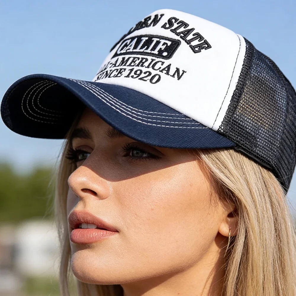Heißer Verkauf Unisex Fashion Trucker Caps Golden State California Bestickte Mesh-Baseballkappe für Herren Damen Outdoor-Hüte und -Kappen – Detail 19