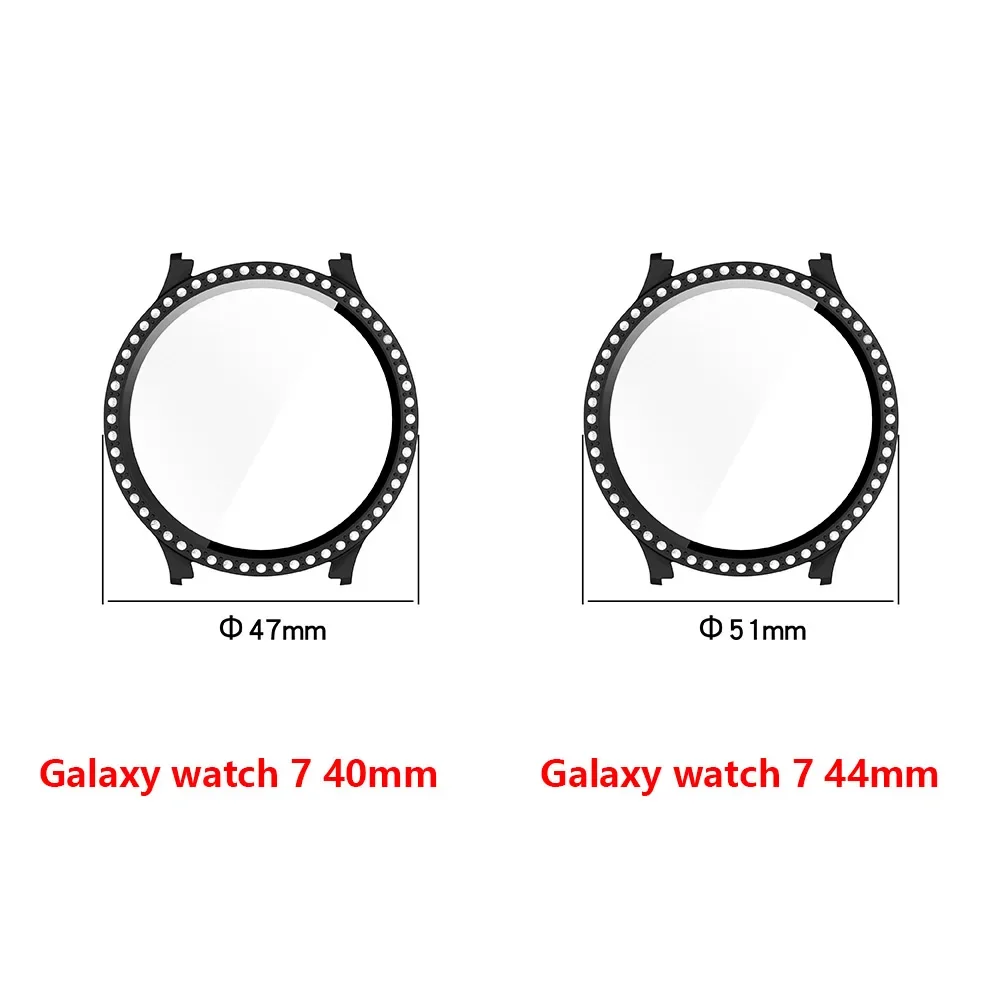 Diamond Bling Case for Galaxy Watch Samsung Galaxy Watch 7/FE 40mm 44mm, Tempered Glass Bumper Cover for Watch 4 5 6 Accessories