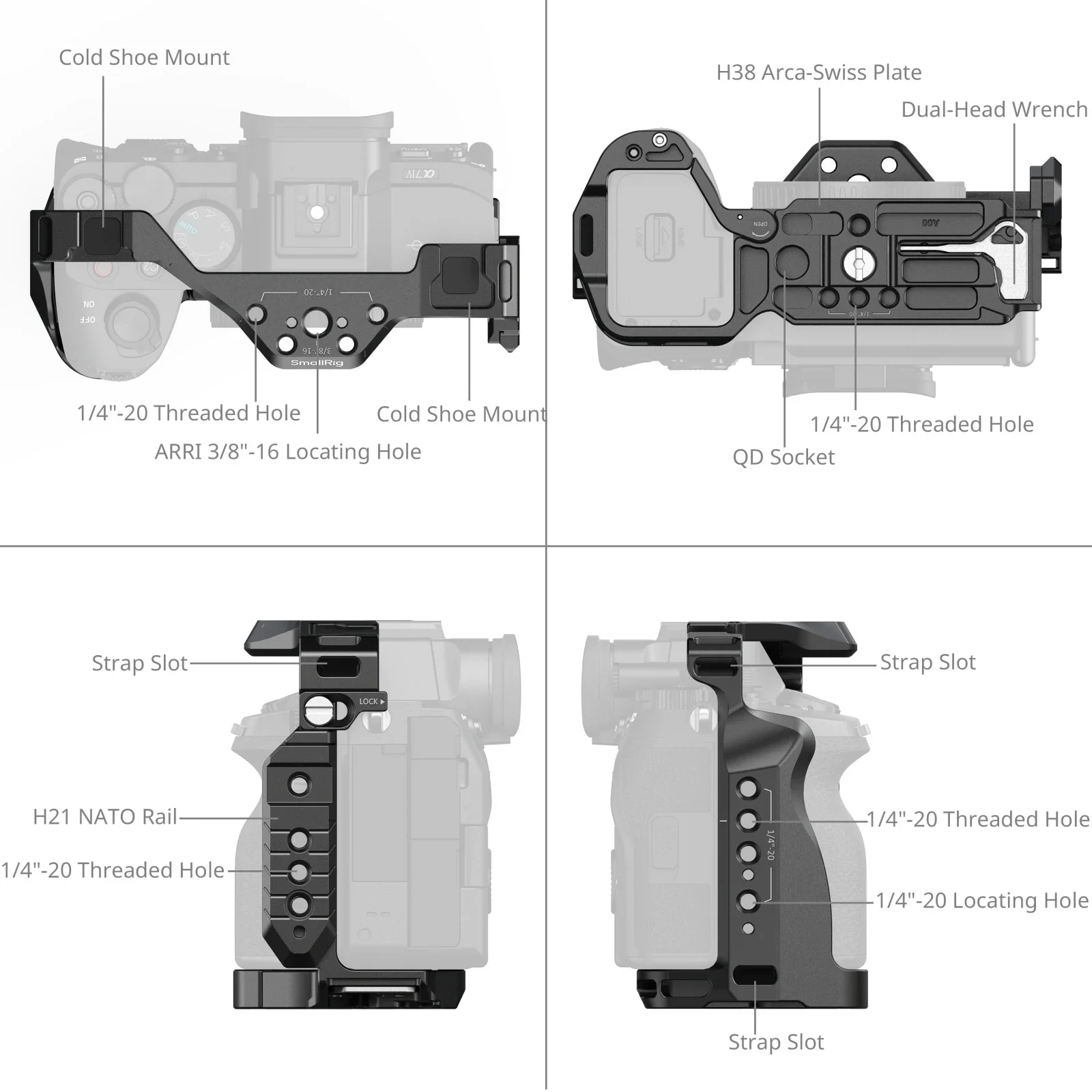 Smallrig "HawkLock" Käfig-Kit für Sony Alpha 7R V / 7 IV / 7S III A1 Professionelles Fotografie-Käfig-Kit – Detail 7