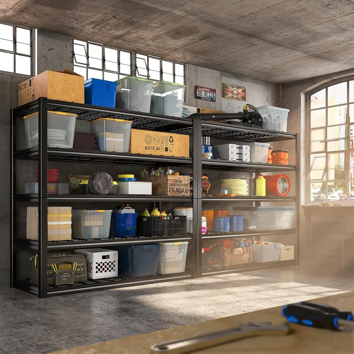 48.2''W Garage Shelving Heavy Duty Loads 3010LBS Garage Storage Shelves Heavy Duty Shelving 5 Tier Adjustable Metal Shelving 2