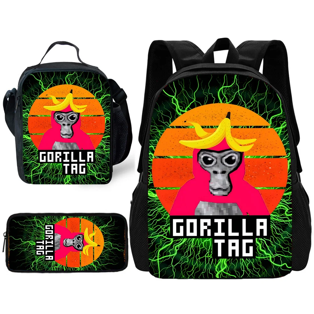 Cartoon Novelty Cool Gorilla Children's Backpack with Lunch and Pencil Bags - Perfect Gift for Kids