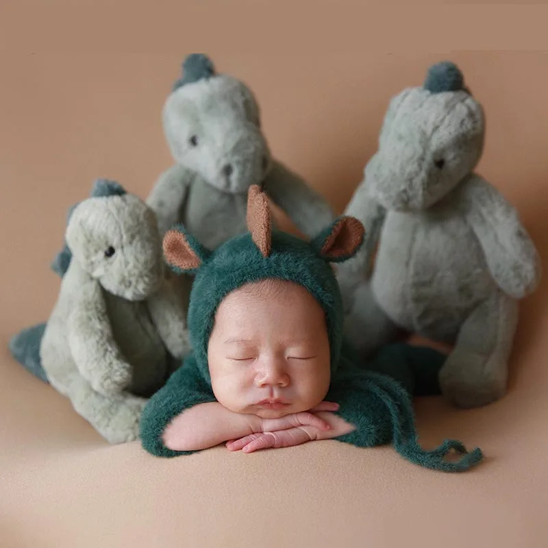 dinosaur-theme-newborn-photography-clothesknitted-hat-jumpsuit-outfit-set-for-baby-studio-shoot-infant-pose-props-accessies