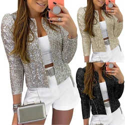 Women's Tassel Sequin Jacket Autumn Spring Streewear Rock Retro Long-sleeved Silver Reflective Jacket Women Outwear Tops