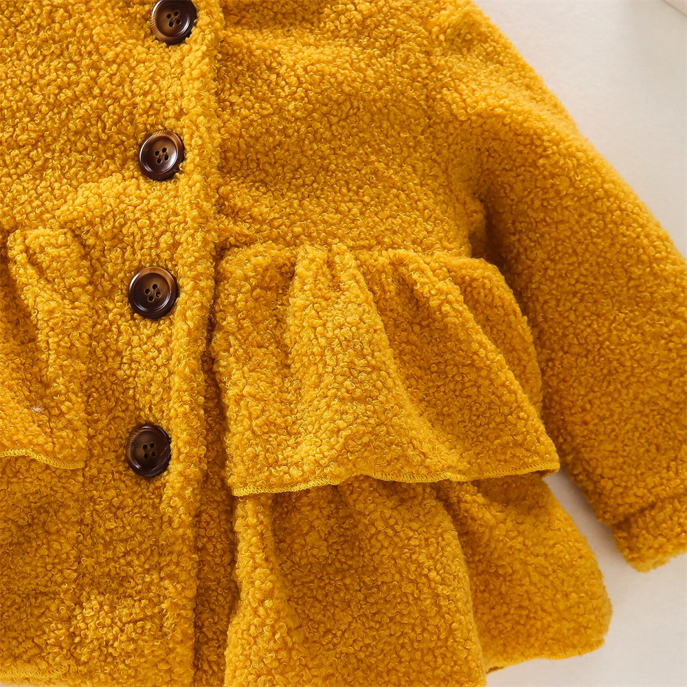 Autumn And Winter Baby Girl'S Wool Sweater Jacket+Hat Baby Girl'S Single Breasted Patchwork Lace Daily Casual Jacket 2 PCS