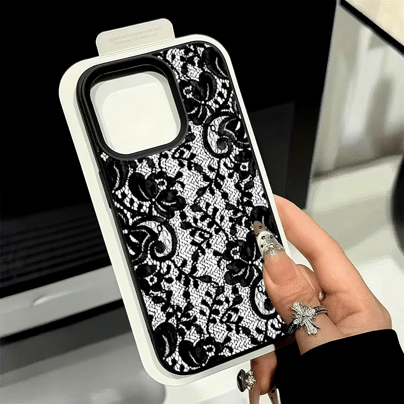Elegant Lace Textured TPU Phone Case with Lychee Pattern