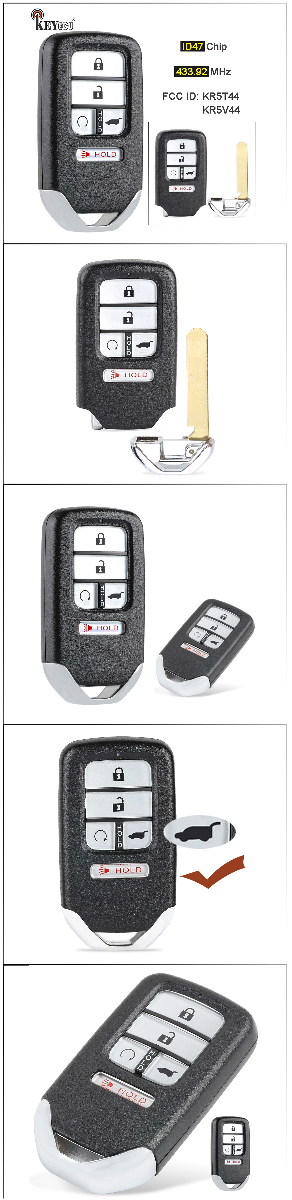 Keyforkess 433.92MHz ID47 Chip ID FCC: KR5T44 / KR5V44 5 pulsanti Smart Remote Key Fob per Honda Pilot Passport 2019 2020 2021 2022 - Sfa39fa90a45d49e3af8857f642a3fe1bE