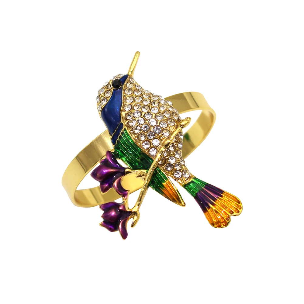 6Pcs Crystal Rhinestone Bird Napkin Ring Hanukkah Napkin Holder Gold Buckles for Xmas Wedding Party Dinner Table Decor