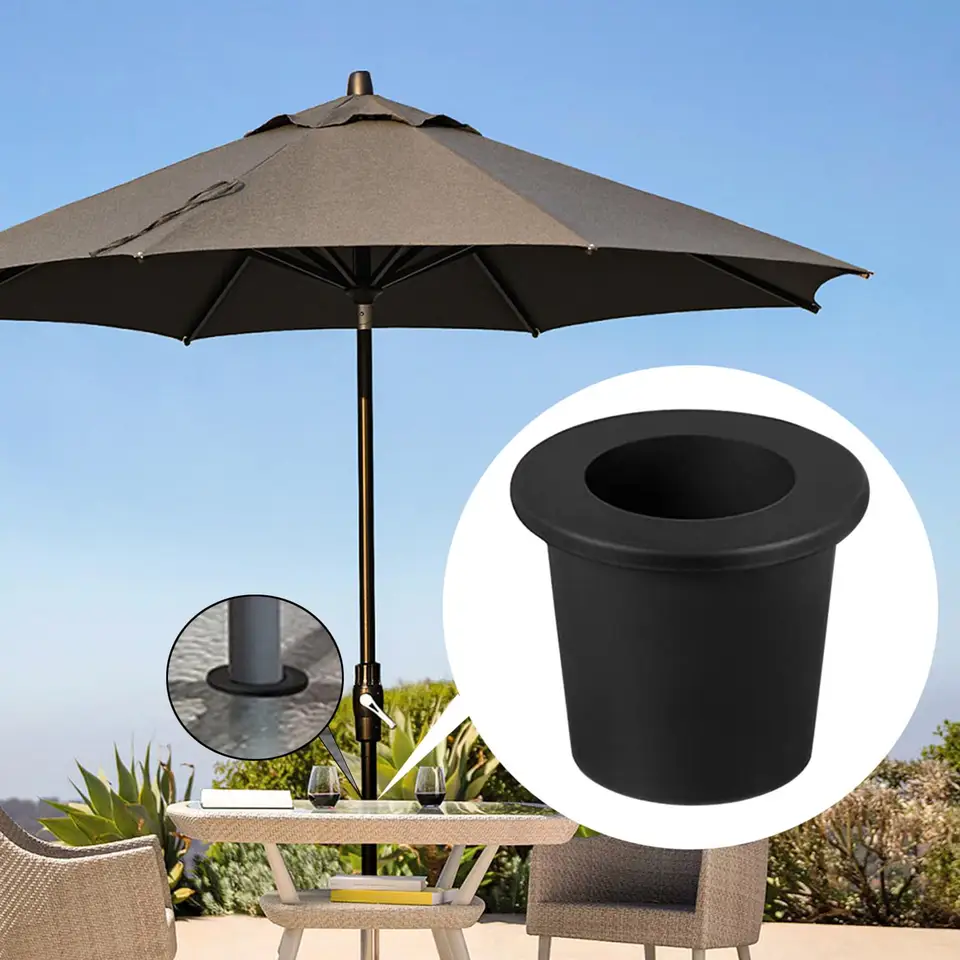 HQLESHUI 3 Pieces Patio Table Umbrella Hole Ring Umbrella Cone Wedge Plug Umbrella Stabilizer Sleeve For 2 To 2 6 Inch Patio Table Hole And 1 5 Inch Or Umbrella Pole Adapter Black