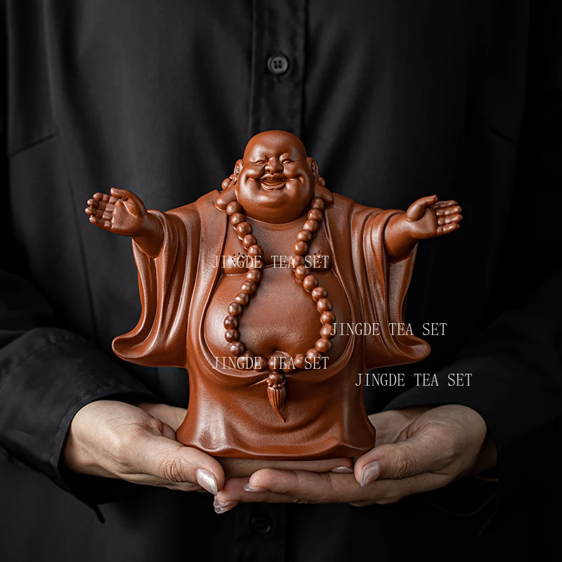 Purple Clay Tea Pet Household Wealth Attraction Maitreya Buddha Ornament Office Tea Table Handicraft Decoration Tea Playing