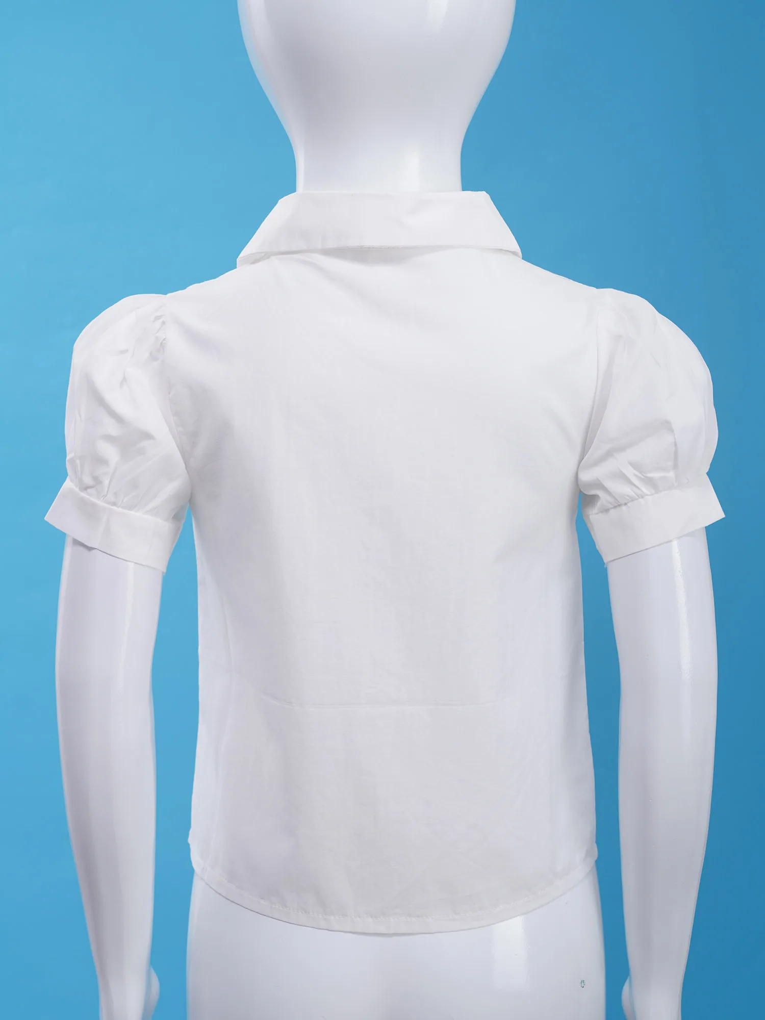 White Cute Uniform Shirts for Big Girls Short Puff Sleeves School