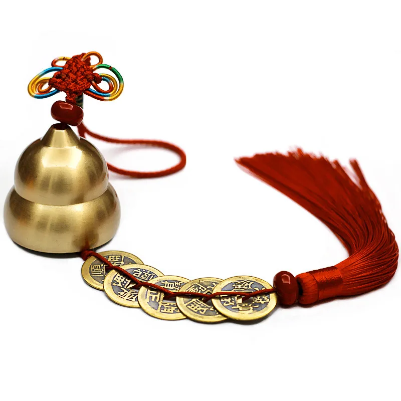 

Feng Shui Copper Bell Five Emperors Copper Coin Pendant Ping An Pure Copper Wind Bell Pendant Car Pendant Tassel Windchime