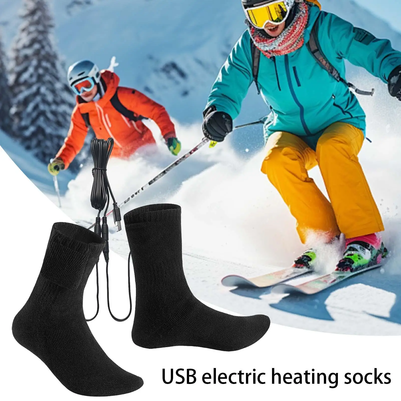 Electric Heating Socks Cold-Proof Quick Heating Long Foot Warmer Socks Breathable USB Heated Socks for Hiking Traveling Walking