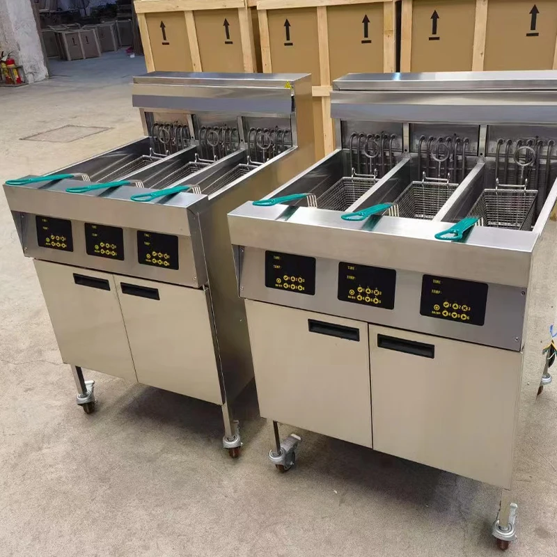 CE Commercial Kitchen Equipment Automatic Lift Deep Fryer Large Capacity Heavy Duty 3-Tank Fryer With Oil Filtration System