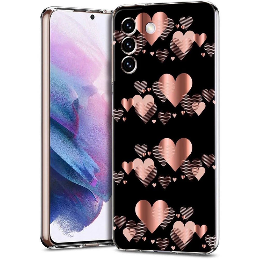 Gold Rose Love Heart Soft Silicone Clear Phone Case
