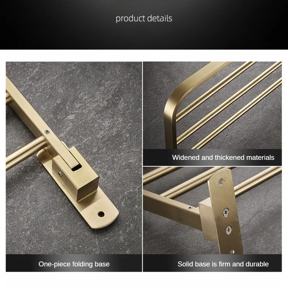 Bathroom Single Gold Folding Bath Towel Rack 304 Stainless Steel Bathroom Accessories Shower Shelf Wall Mounted Towel Rack