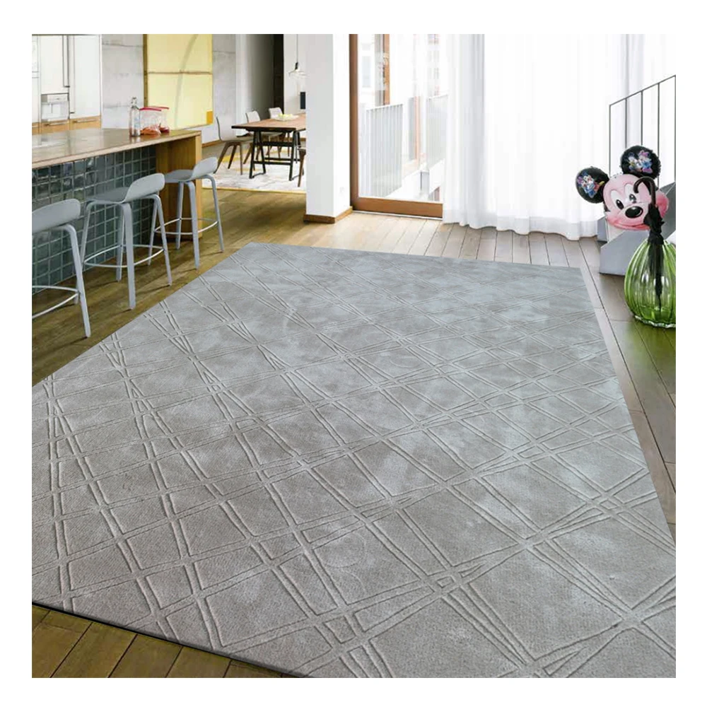 

Factory price anti stain townhouses grey handtufted modern geometric carpet for living room